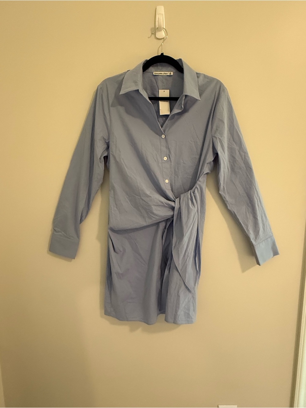 NWT Abercrombie & Fitch Light Blue Poplin Twist Front Shirt Dress Mini M